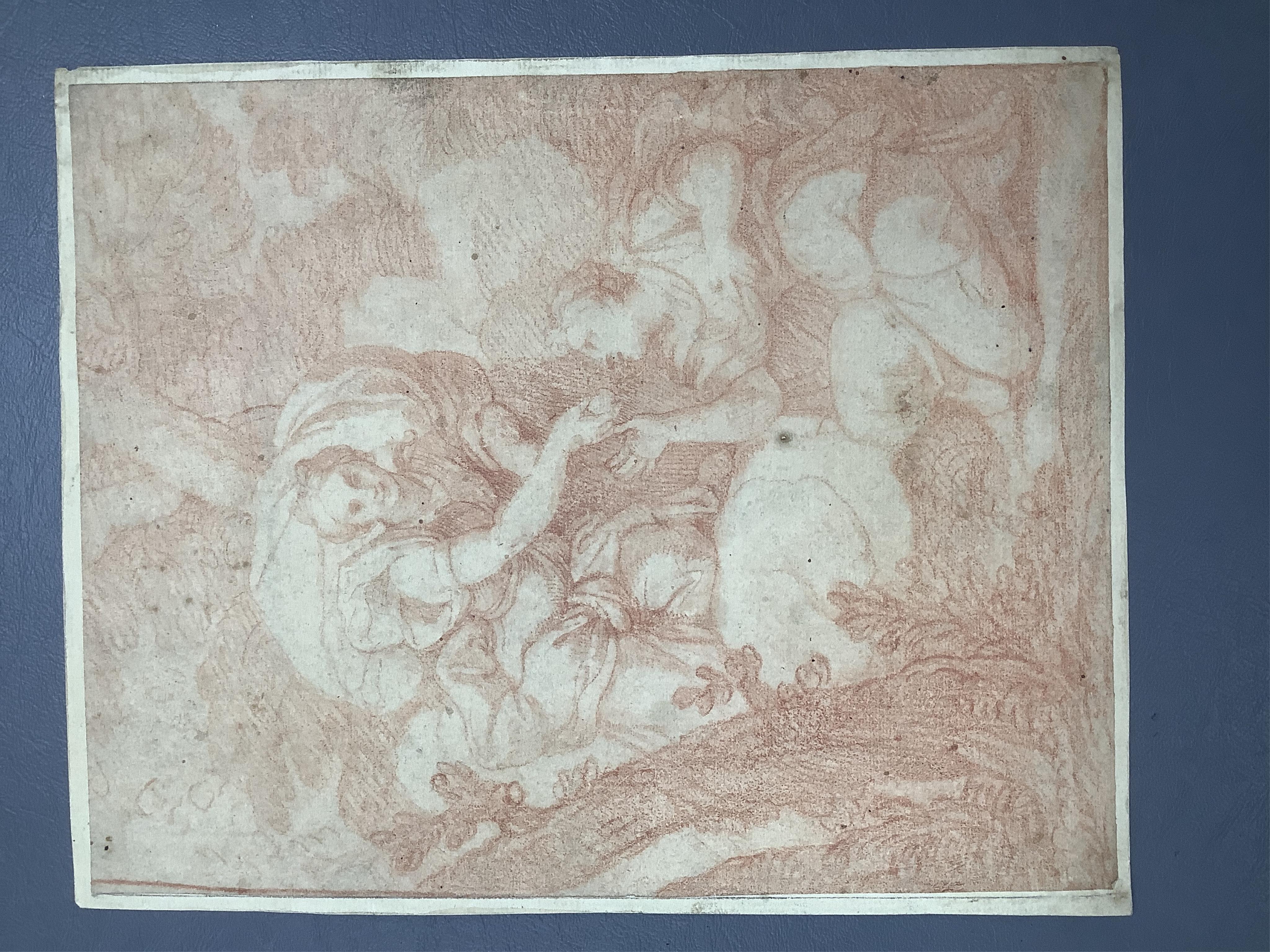 18th century, Old Master school, Classical scene, sanguine chalk on buff paper, together with a collection of early engravings, prints and book plates to include after Wenceslaus Hollar, Portrait of William Fenner, Recto